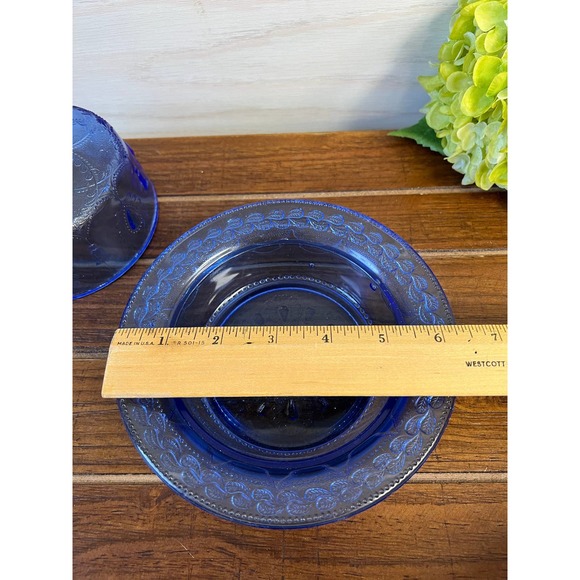 Vintage Pressed Cobalt Glass Butter Dish / Cheese Dome - Picture 6 of 7